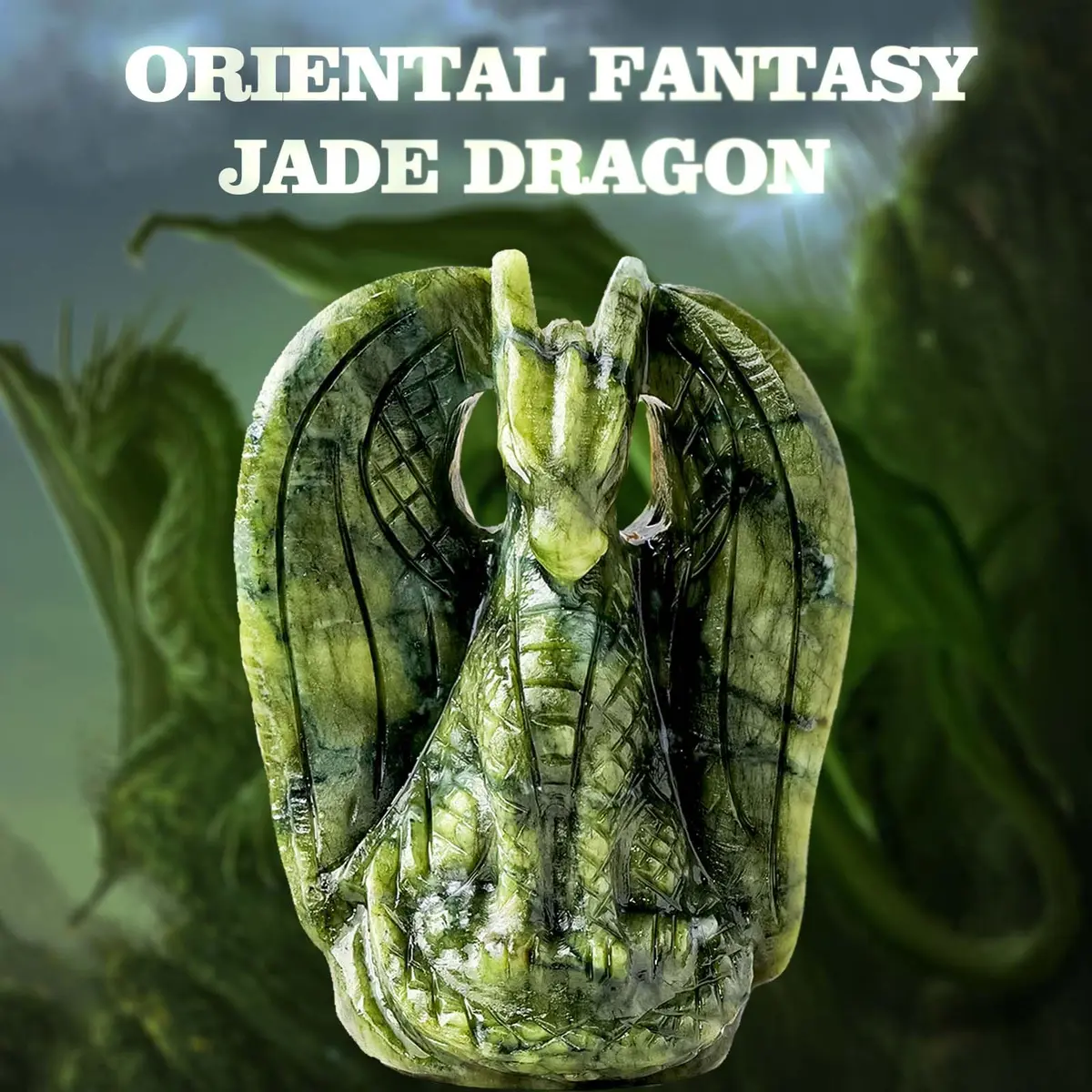 Apengshi Dragon Figurine Natural Green Jade Crystal | Mythical Animal Decor for Home & Office - view 3