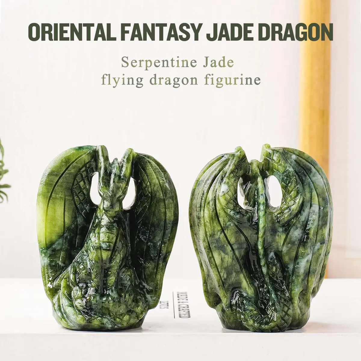 Apengshi Dragon Figurine Natural Green Jade Crystal | Mythical Animal Decor for Home & Office - view 4