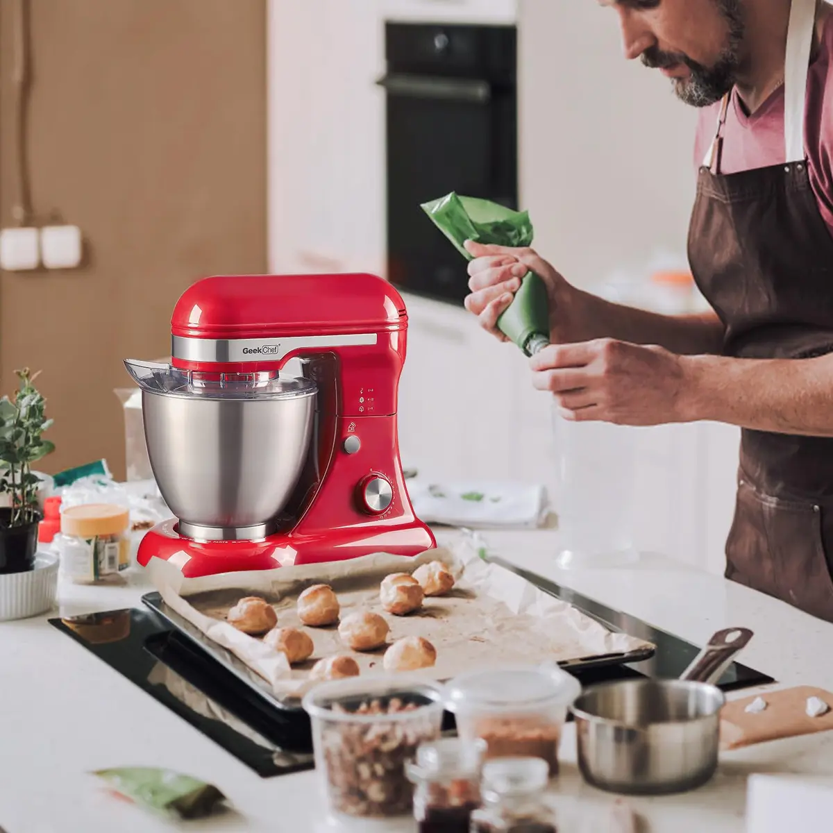 Geek Chef Electric Stand Mixer 4.8QT Bright Red | 12 Speeds, Tilt-Head, 280W Power - view 5