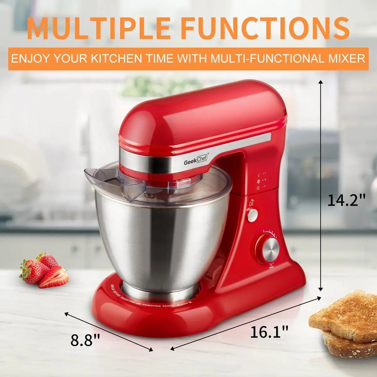 Geek Chef Electric Stand Mixer 4.8QT Bright Red | 12 Speeds, Tilt-Head, 280W Power - view 7