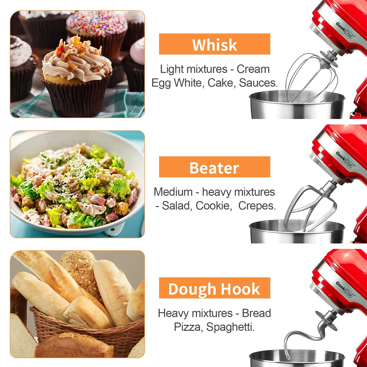 Geek Chef Electric Stand Mixer 4.8QT Bright Red | 12 Speeds, Tilt-Head, 280W Power - view 2