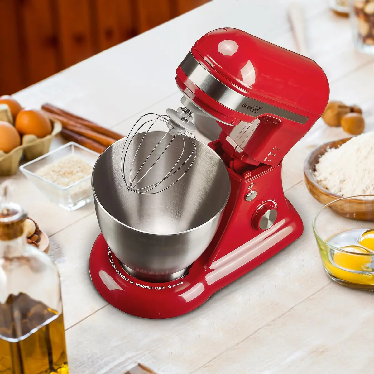 Geek Chef Electric Stand Mixer 4.8QT Bright Red | 12 Speeds, Tilt-Head, 280W Power - view 4