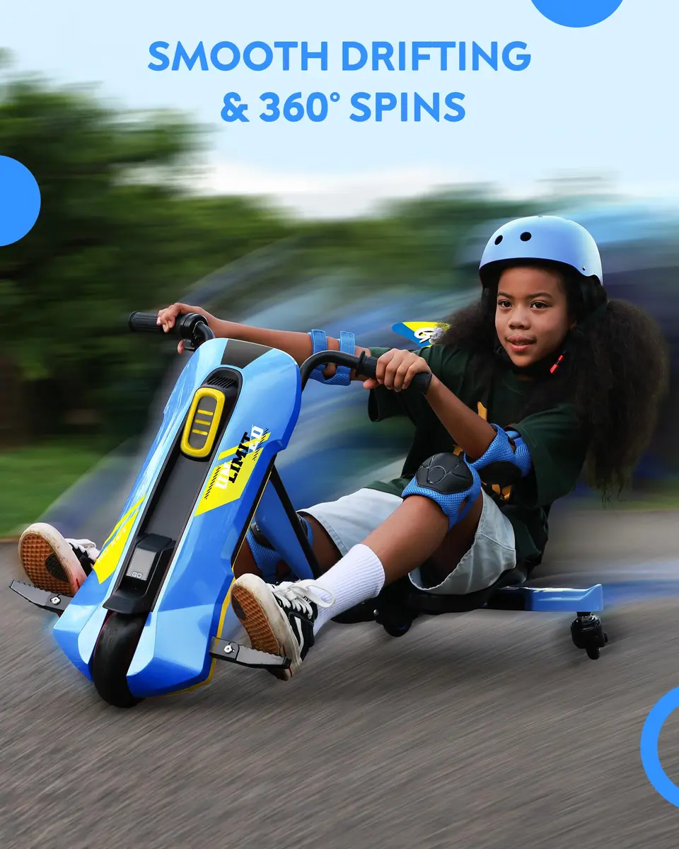 SaveJoy 12V Electric Go Kart for Kids 6-12 | 360° Spin Drift, Blue, Max 5 MPH - view 4