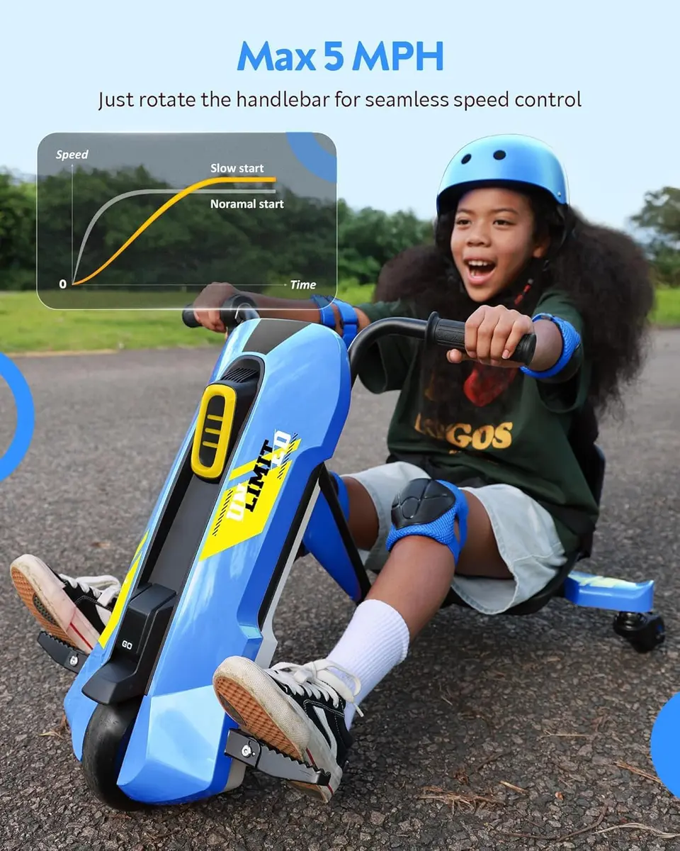 SaveJoy 12V Electric Go Kart for Kids 6-12 | 360° Spin Drift, Blue, Max 5 MPH - view 5