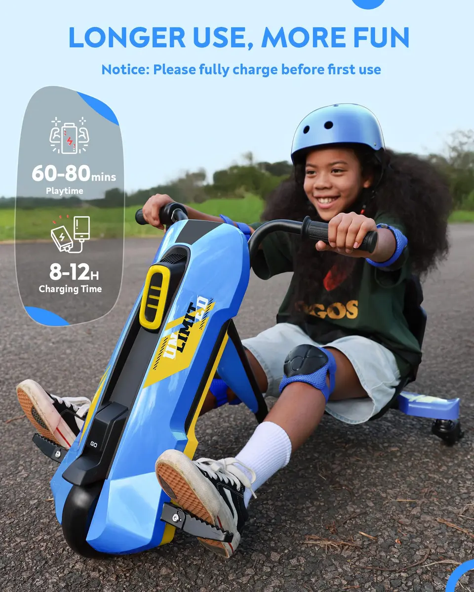 SaveJoy 12V Electric Go Kart for Kids 6-12 | 360° Spin Drift, Blue, Max 5 MPH - view 6