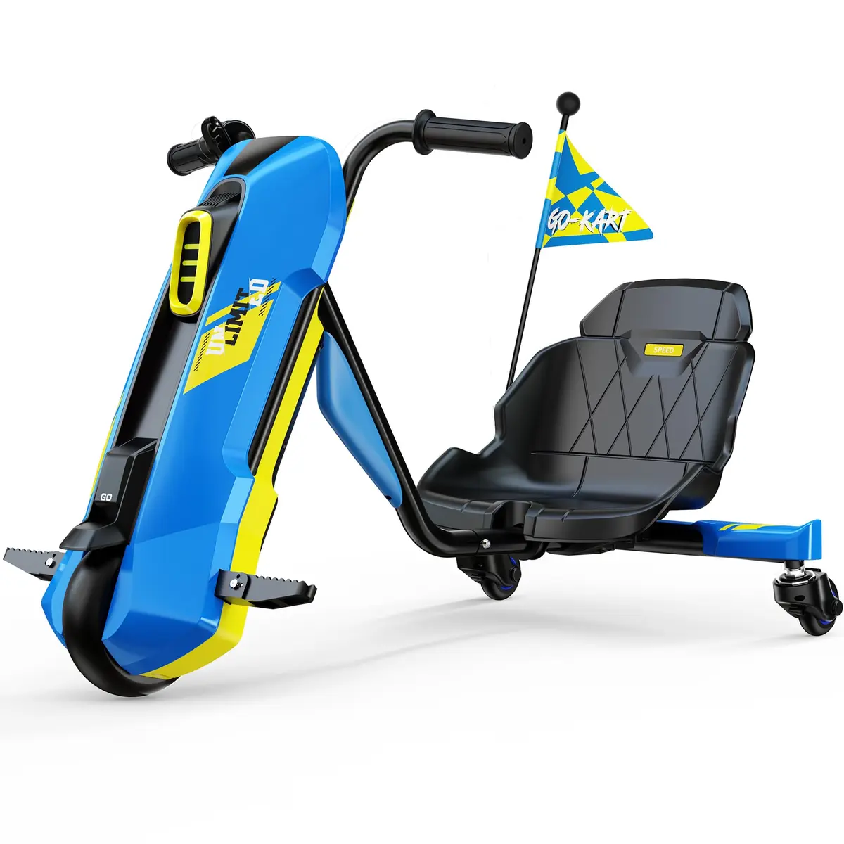 SaveJoy 12V Electric Go Kart for Kids 6-12 | 360° Spin Drift, Blue, Max 5 MPH - main product image