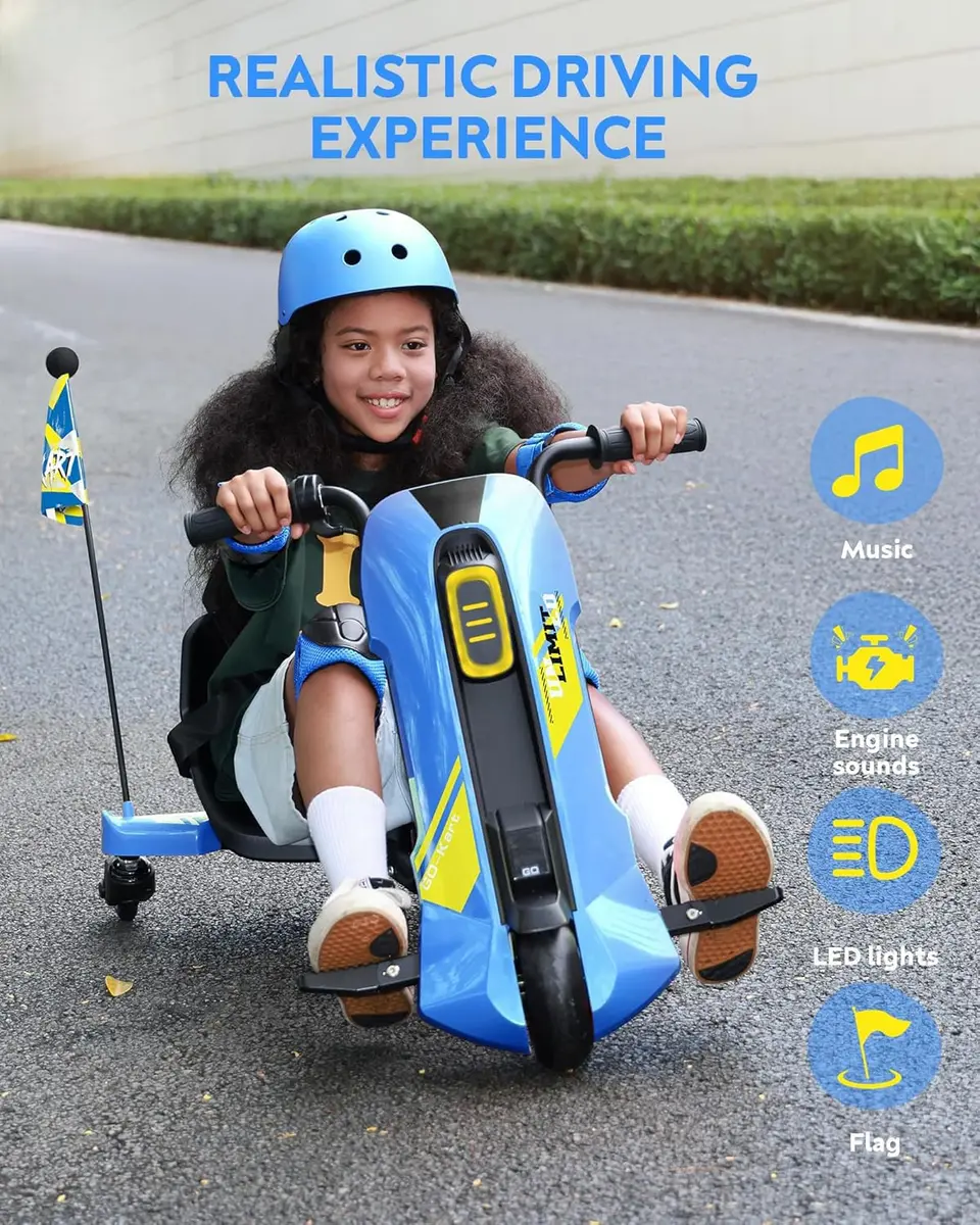 SaveJoy 12V Electric Go Kart for Kids 6-12 | 360° Spin Drift, Blue, Max 5 MPH - view 7