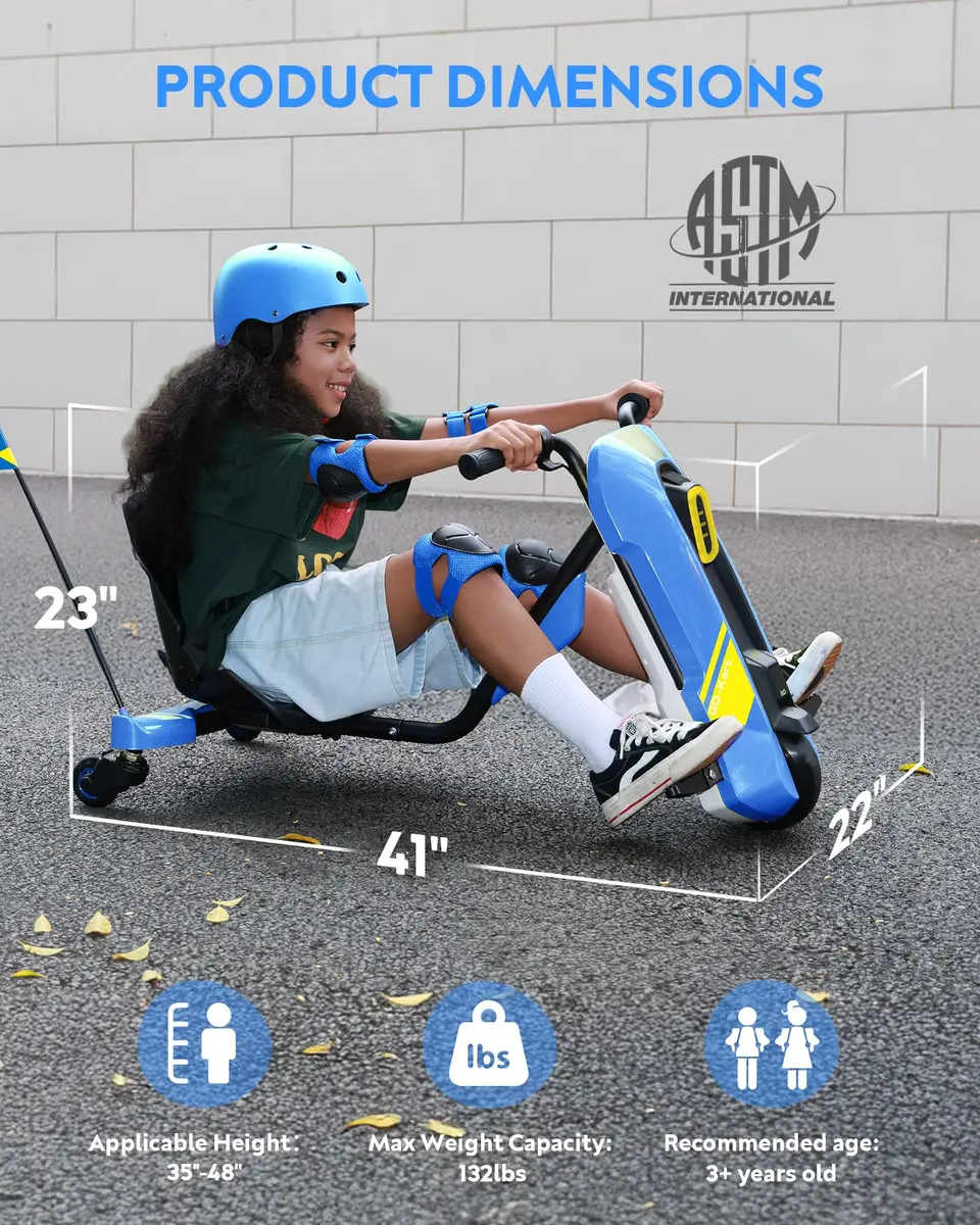SaveJoy 12V Electric Go Kart for Kids 6-12 | 360° Spin Drift, Blue, Max 5 MPH - view 2