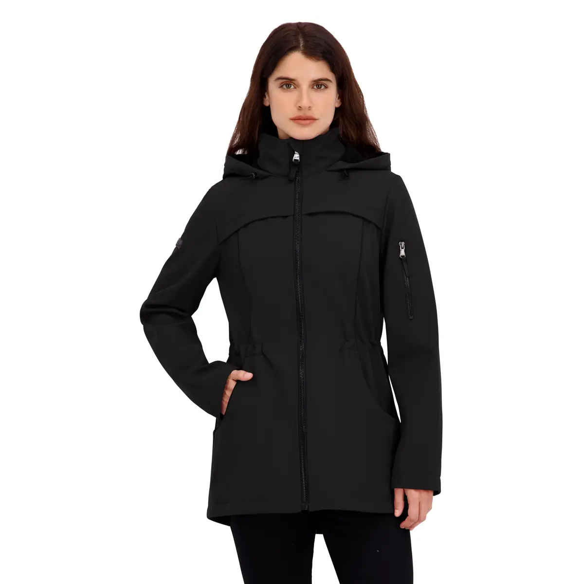 HFX Women's Longline Softshell Jacket, Ebony, Medium | Water-Resistant, Breathable, 32" Mid-Length - main product image