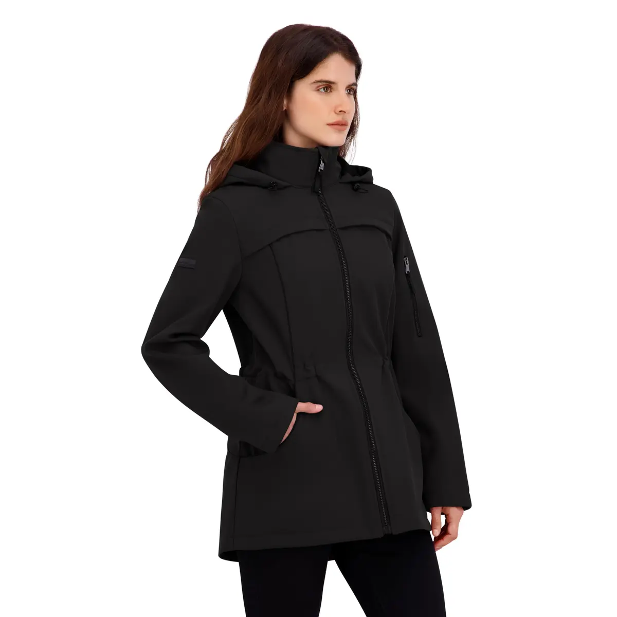 HFX Women's Longline Softshell Jacket, Ebony, Medium | Water-Resistant, Breathable, 32" Mid-Length - view 2