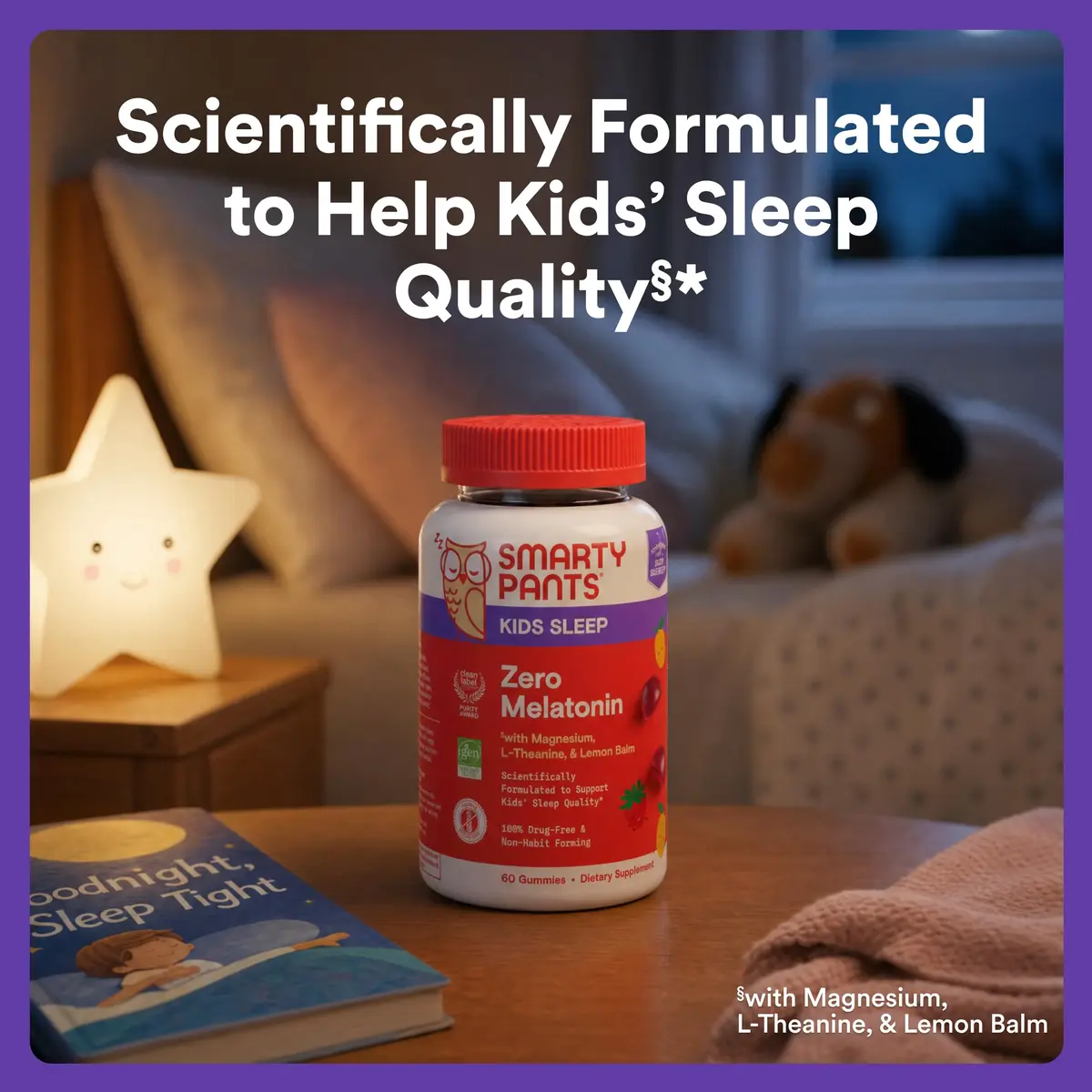 SmartyPants Kids Sleep Zero Melatonin Gummies with L-Theanine, Lemon Balm & Magnesium, Gluten Free, Strawberry Flavor, 60 Gummies | Drug-Free Sleep Support - view 5