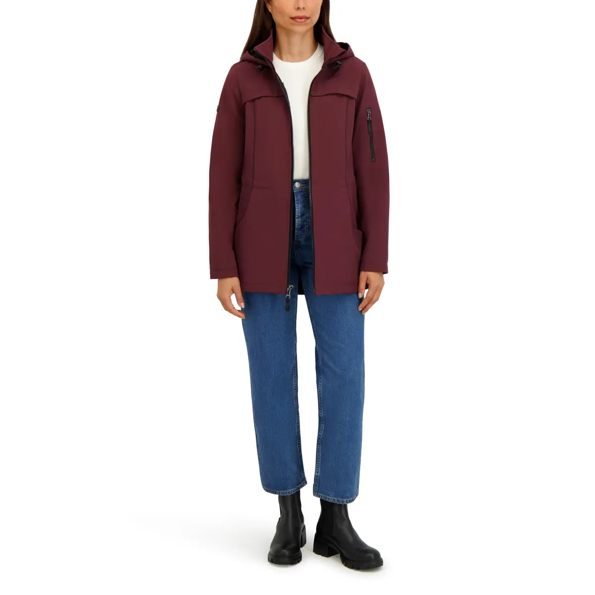 HFX Women's Longline Softshell Jacket, Garnet, Large | Water-Resistant, Breathable, 32" Mid-Length - view 5