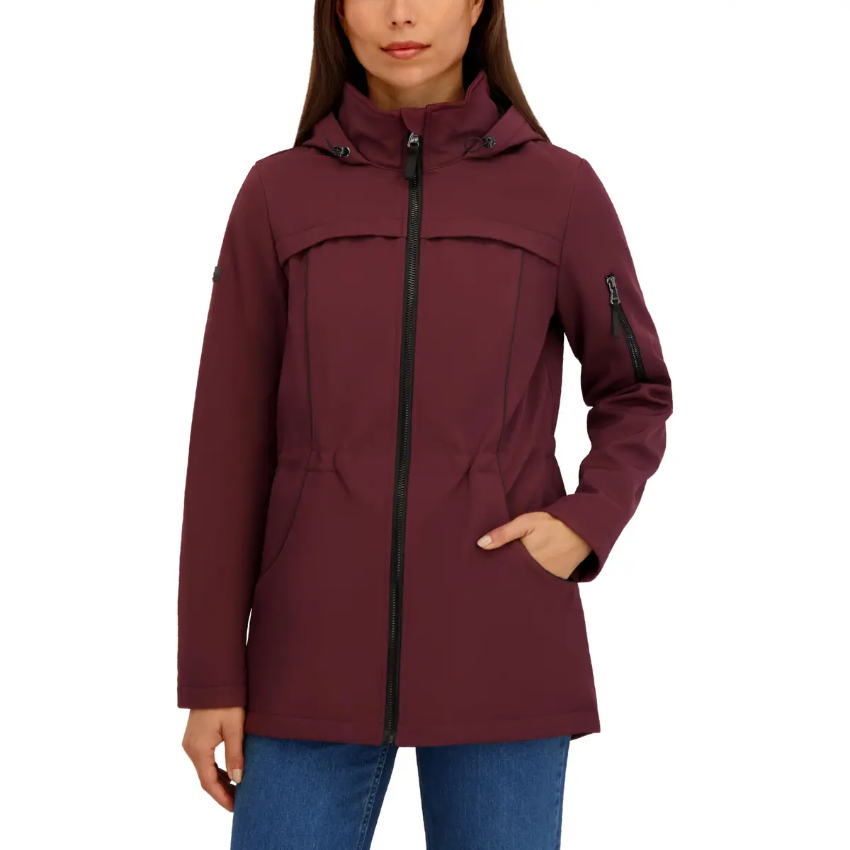 HFX Women's Longline Softshell Jacket, Garnet, Large | Water-Resistant, Breathable, 32" Mid-Length - view 2