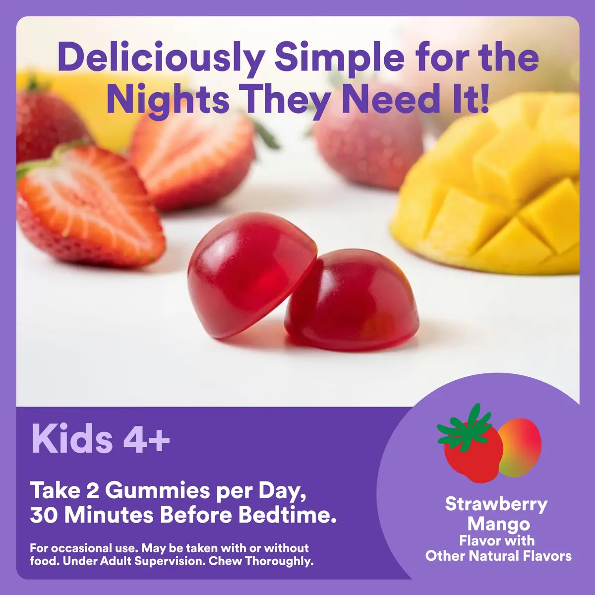 SmartyPants Kids Sleep Melatonin 0.5mg Gummies with Chamomile & Vitamin D3 | Gluten Free, Drug Free, Strawberry Mango Flavor - view 6