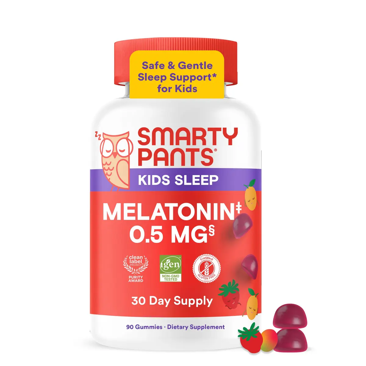 SmartyPants Kids Sleep Melatonin 0.5mg Gummies with Chamomile & Vitamin D3 | Gluten Free, Drug Free, Strawberry Mango Flavor - main product image