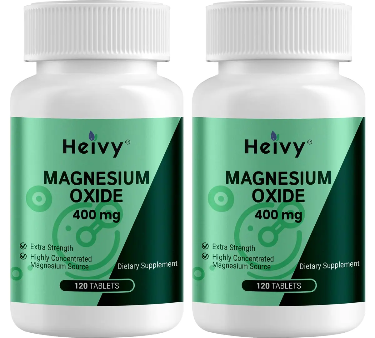 Heivy Magnesium Oxide 400mg | Vegan Mineral Supplement for Muscle Recovery & Relaxation in USA (120 Tablets x 2 Bottles) - main product image