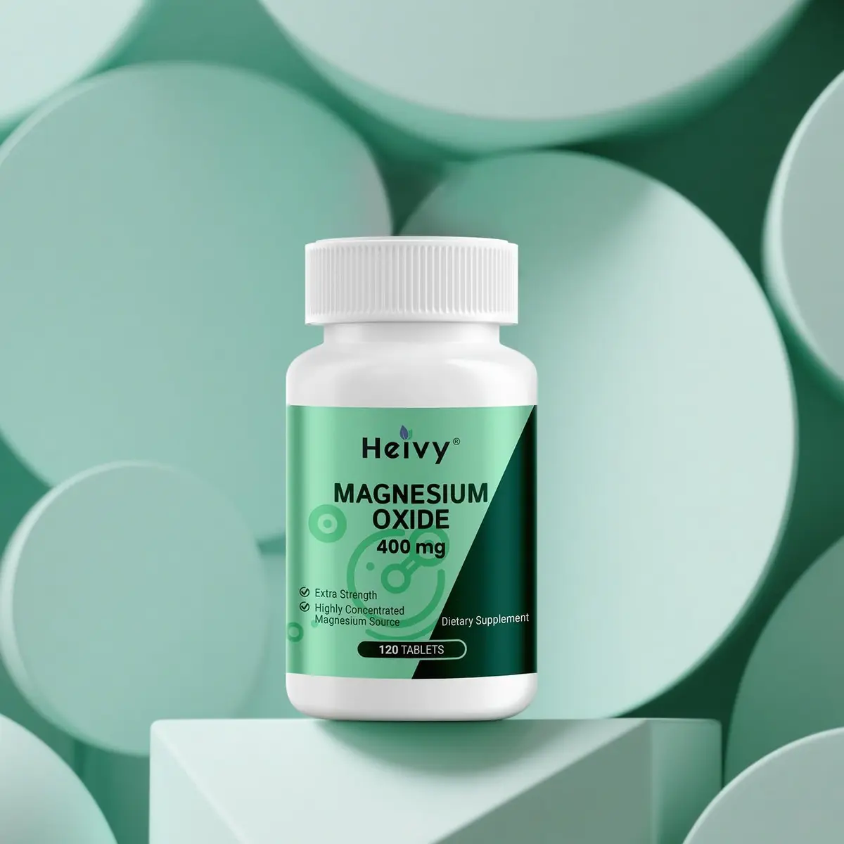 Heivy Magnesium Oxide 400mg | Vegan Mineral Supplement for Muscle Recovery & Relaxation in USA (120 Tablets x 2 Bottles) - view 7