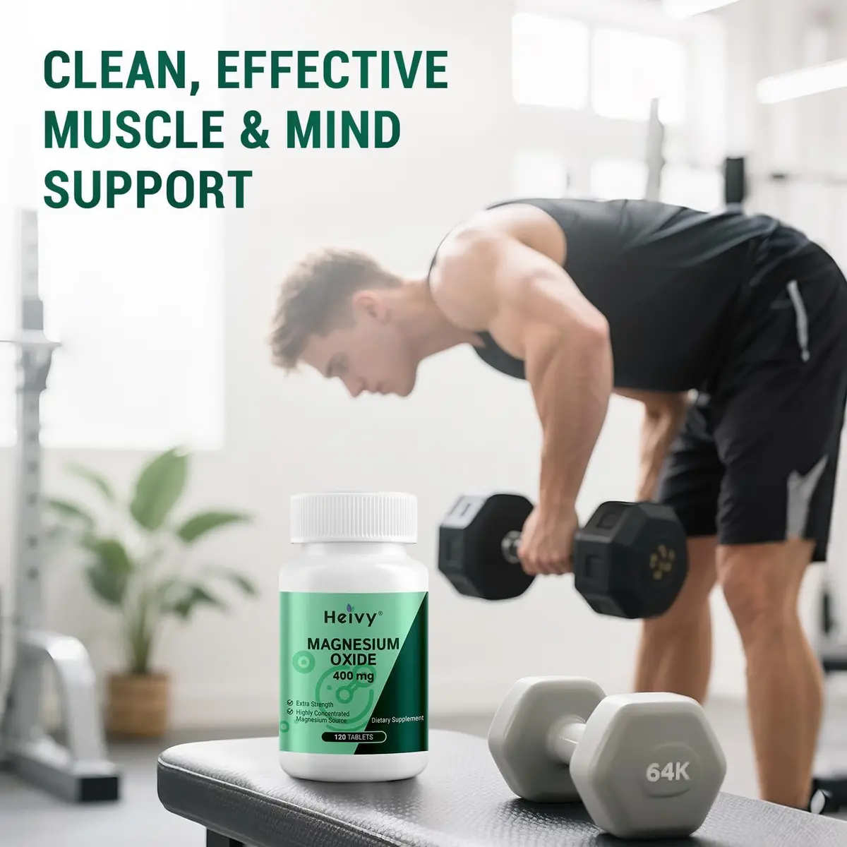 Heivy Magnesium Oxide 400mg | Vegan Mineral Supplement for Muscle Recovery & Relaxation in USA (120 Tablets x 2 Bottles) - view 3