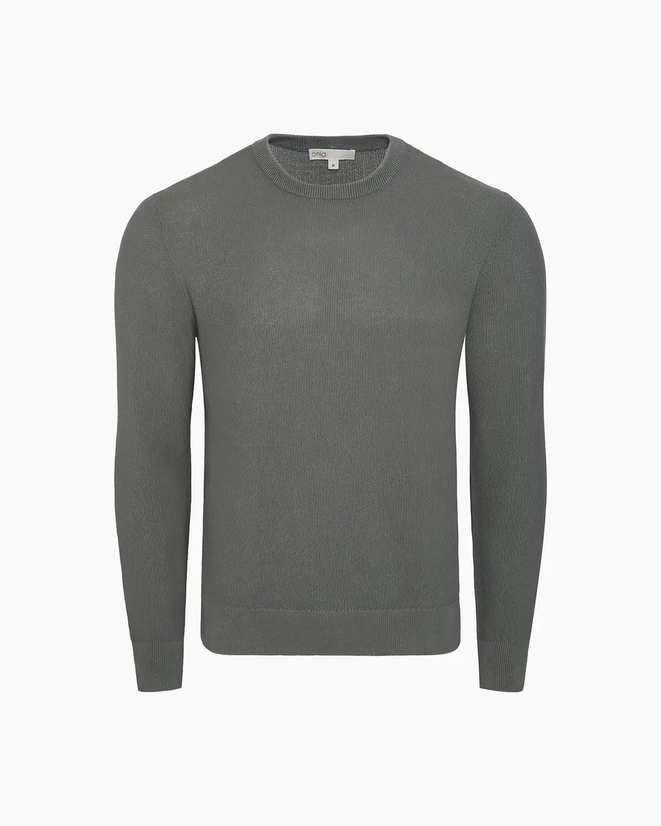 Onia Pique Crewneck Sweater Agave | Classic Fit, Long Sleeve, Solid Pattern, Medium - view 2