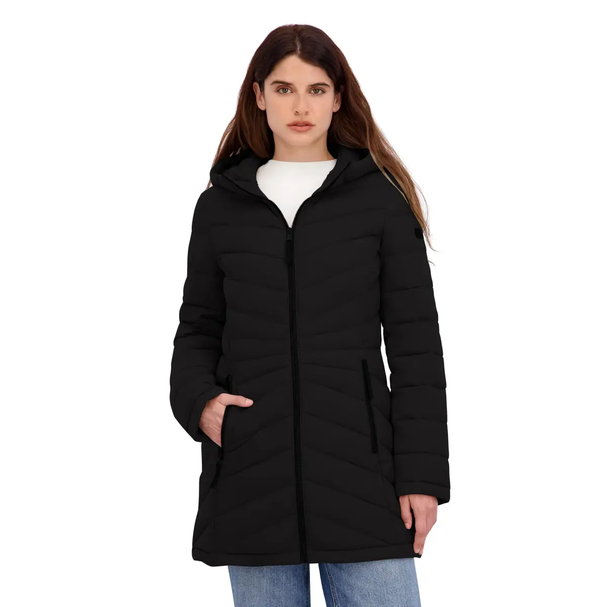HFX Women's Longline Stretch Puffer Coat, Black, Large | Active & Performance Winter Outerwear - view 6