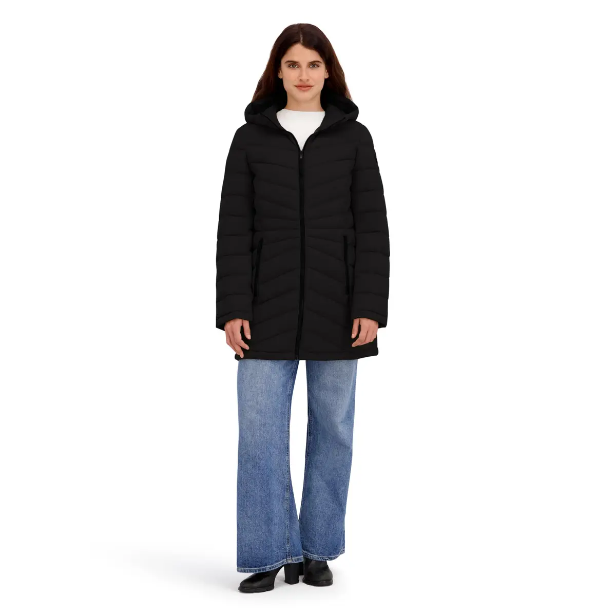HFX Women's Longline Stretch Puffer Coat, Black, X-Large | Active & Performance Winter Outerwear - view 2