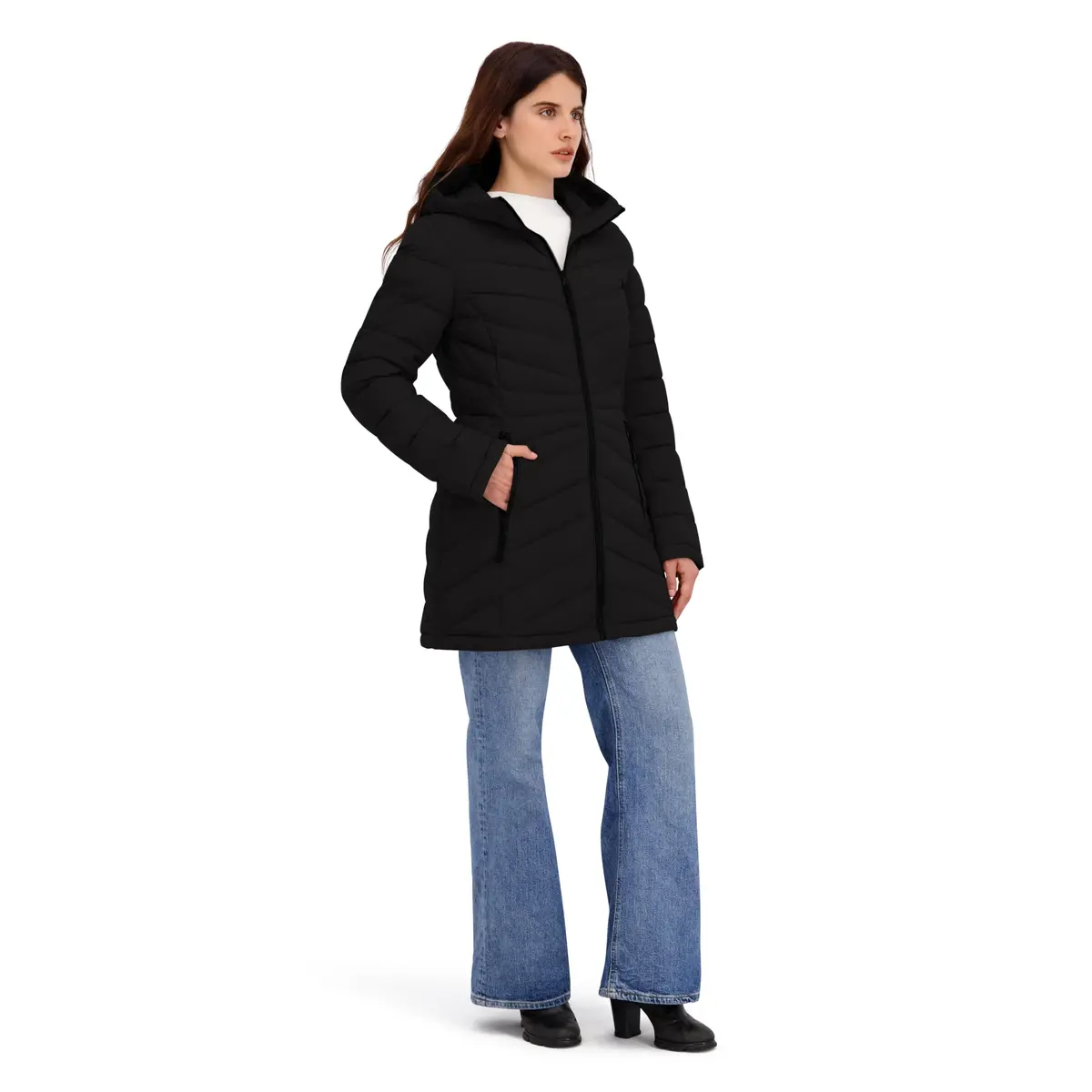 HFX Women's Longline Stretch Puffer Coat, Black, X-Large | Active & Performance Winter Outerwear - view 3