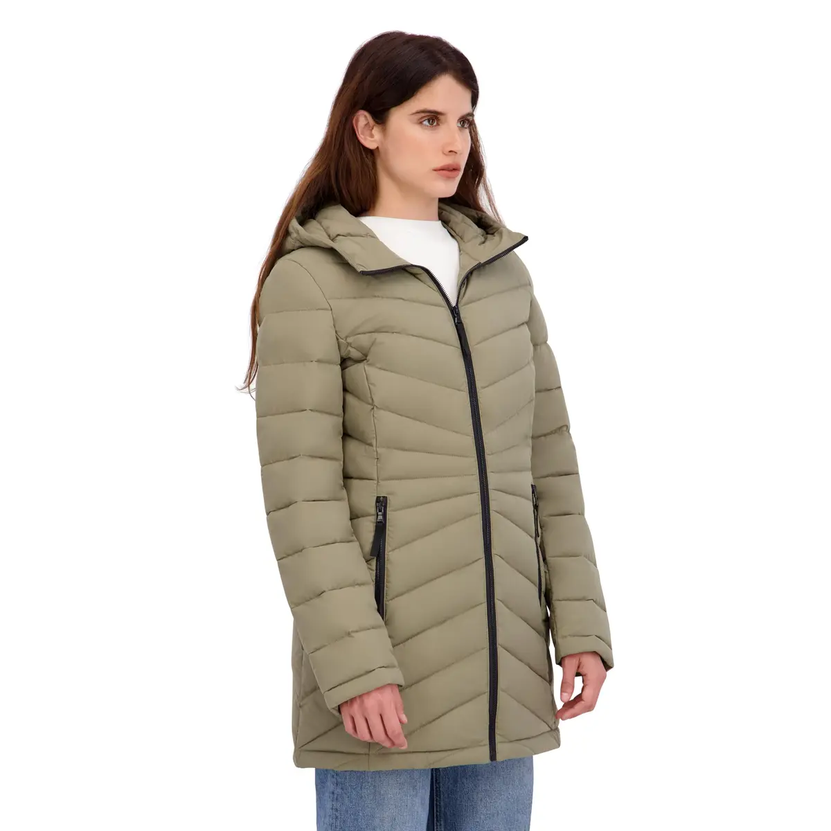 HFX Women's Longline Stretch Puffer Coat, Moss Green, Small | Active & Performance Winter Outerwear - view 5