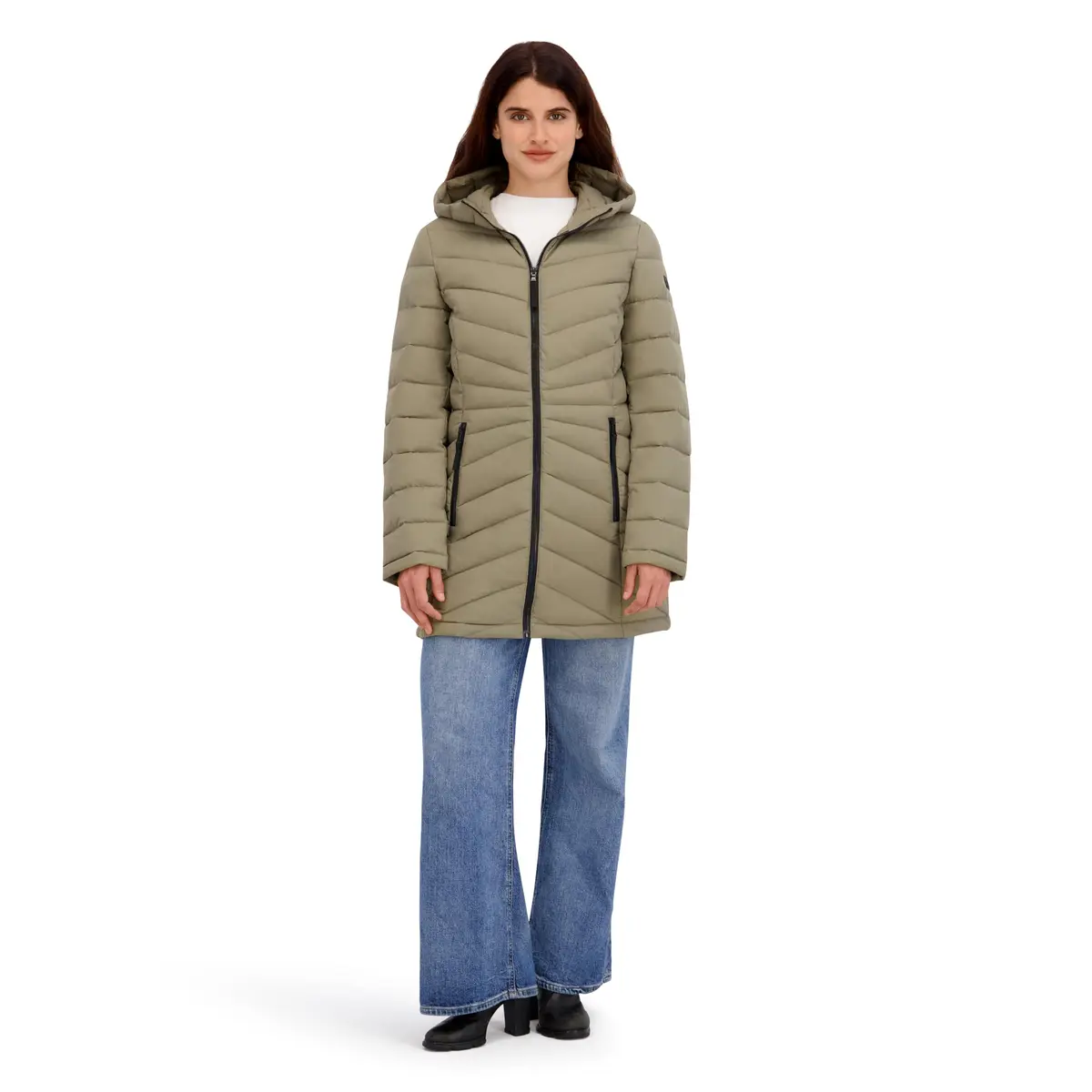 HFX Women's Longline Stretch Puffer Coat, Moss Green, Small | Active & Performance Winter Outerwear - view 6