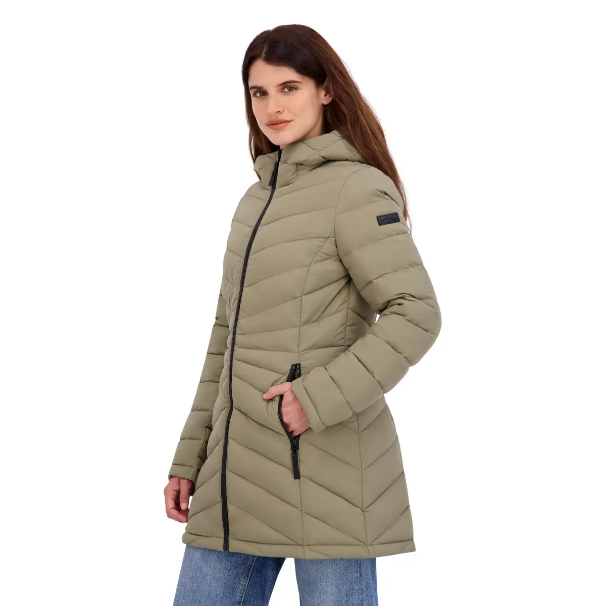 HFX Women's Longline Stretch Puffer Coat, Moss Green, Small | Active & Performance Winter Outerwear - view 2