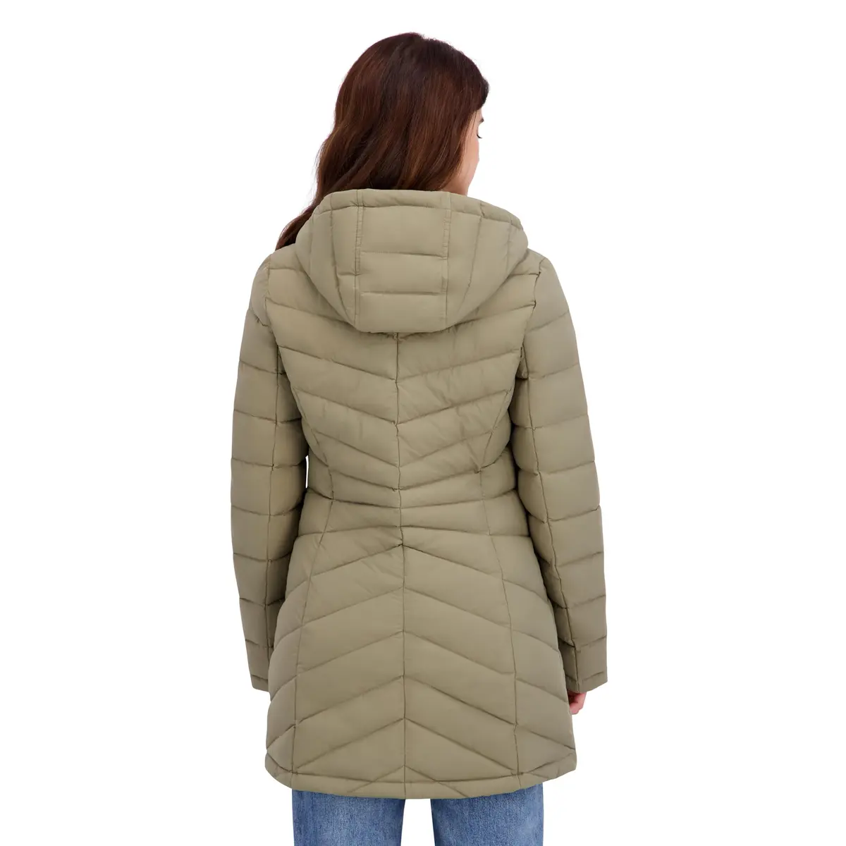 HFX Women's Longline Stretch Puffer Coat, Moss Green, Small | Active & Performance Winter Outerwear - view 3