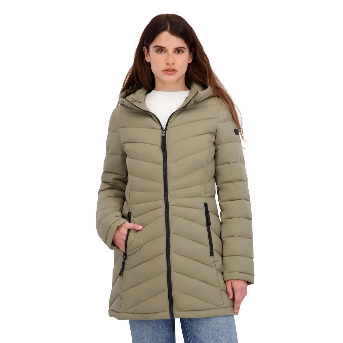 HFX Women's Longline Stretch Puffer Coat, Moss Green, Small | Active & Performance Winter Outerwear - view 4