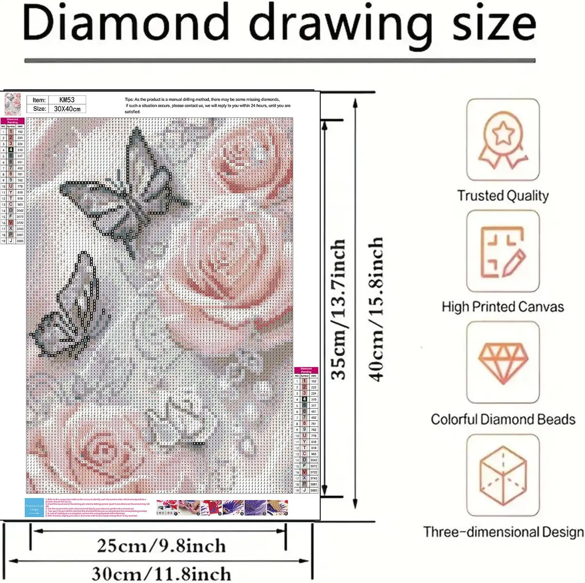 BYGFHLYW 5D Butterfly Rose Flower Diamond Painting Kit 12x16 inches (30x40 cm) | Full Drill Gem Art for Adults - view 6