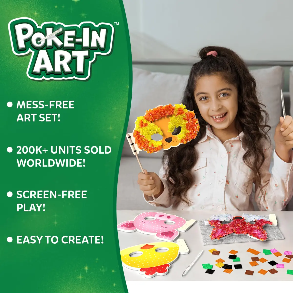Skillmatics Poke-in Art Animal Masks Wood Craft Kit | Ages 4-9, Mess-Free Fun, Fine Motor Skills, Screen-Free, Travel Activity - view 2