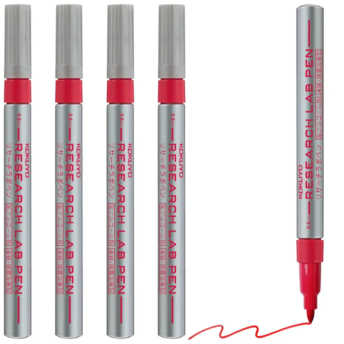 KOKUYO Alcohol Resistant Laboratory Markers, 5 Red Permanent Freezer Lab Pens with 0.6mm Fine Point Tip | Smudge-Proof & Fade-Resistant - main product image