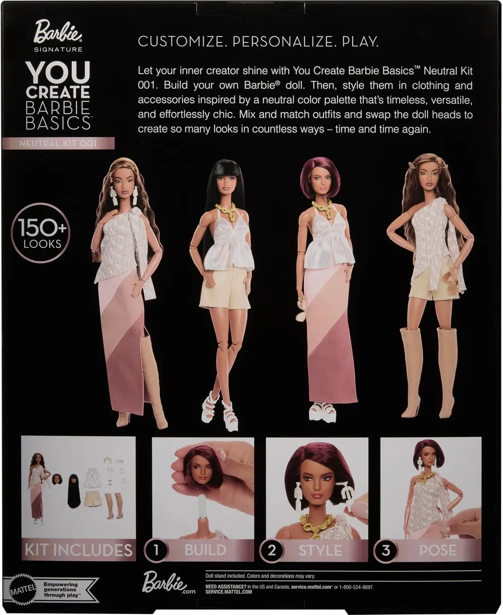 Barbie Basics You Create Neutral Kit 001 Doll and Fashions | Customizable 1:6 Scale Doll with Interchangeable Heads & Neutral Styles - view 6