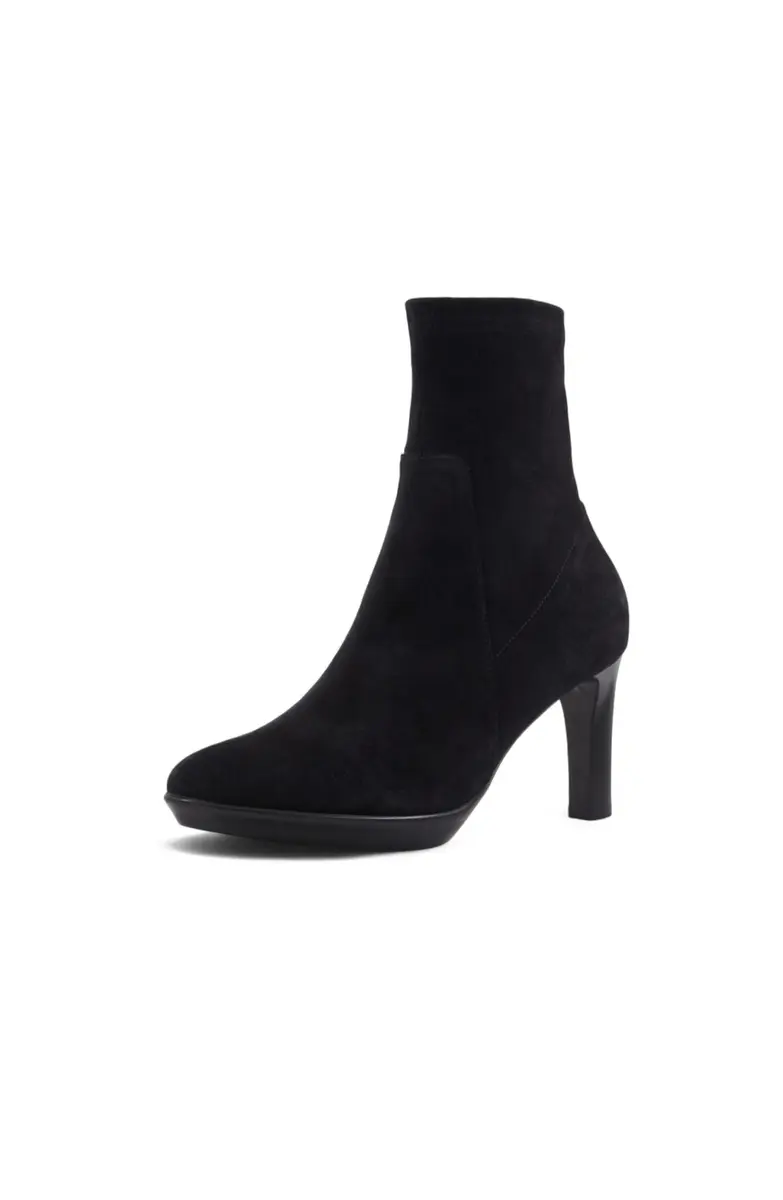 Aquatalia Rhumba Low Black Suede | Elegant Stretch-Leather Bootie with 3.5" Heel - main product image