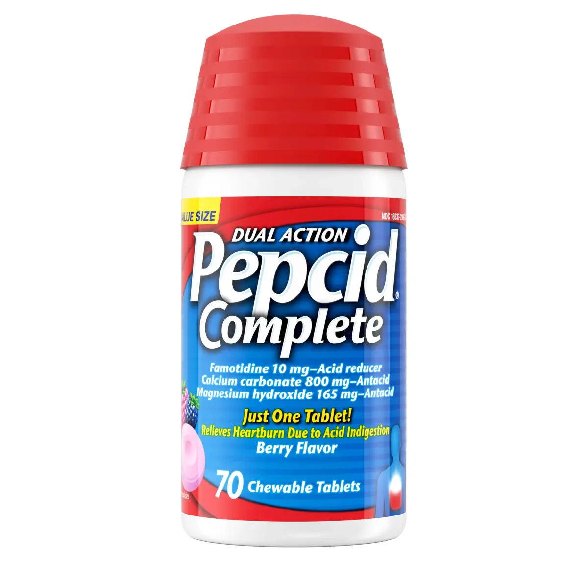 Pepcid Complete Acid Reducer + Antacid Chewable Tablets Berry 70 Count | Fast Heartburn Relief with Famotidine - main product image