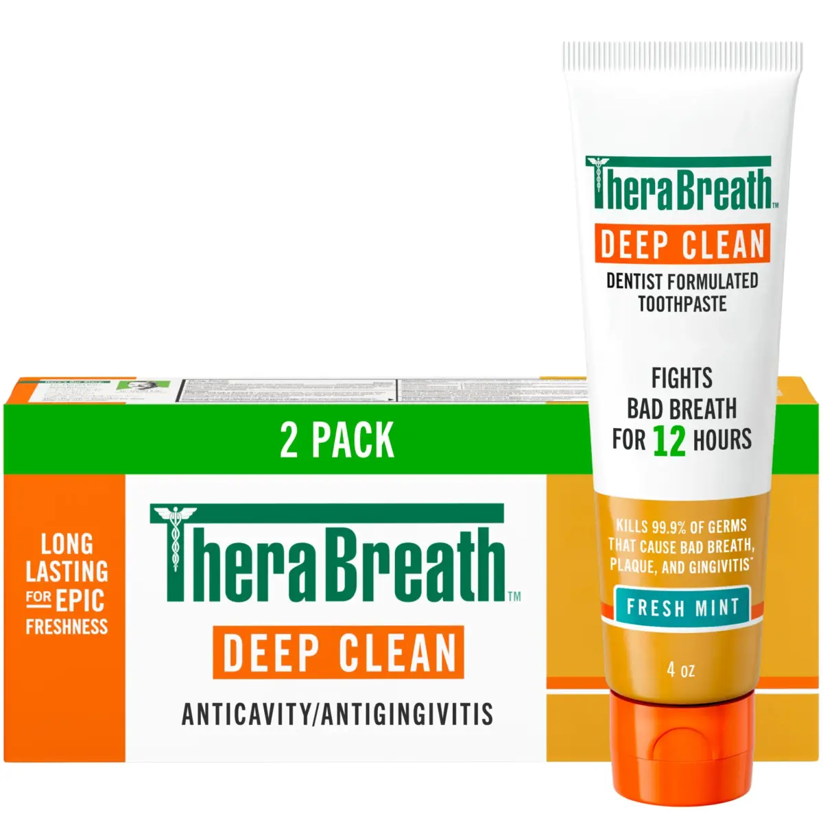 TheraBreath Deep Clean Toothpaste Fresh Mint 8 oz (227 g) | Kills Germs Causing Bad Breath, Plaque & Gingivitis - main product image