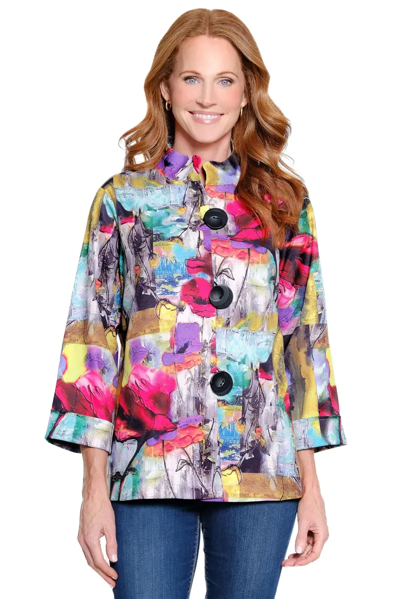 Ali Miles Woven Button Front Jacket Stand Collar XS | Casual Women’s Coat - main product image