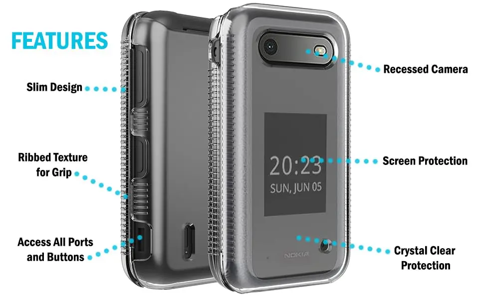 Nakedcellphone Clear Hard Shell Case for Nokia 2760 2780 Flip Phone | Slim Fit, Screen Protection, Textured Grip - view 7