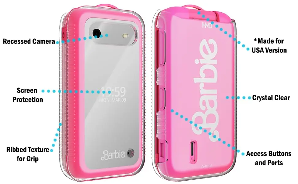 Nakedcellphone Clear Case for HMD Barbie Flip Phone (USA Version ONLY) - 12.3cm (4.84in) Length | Slim Fit with Textured Grip - view 6