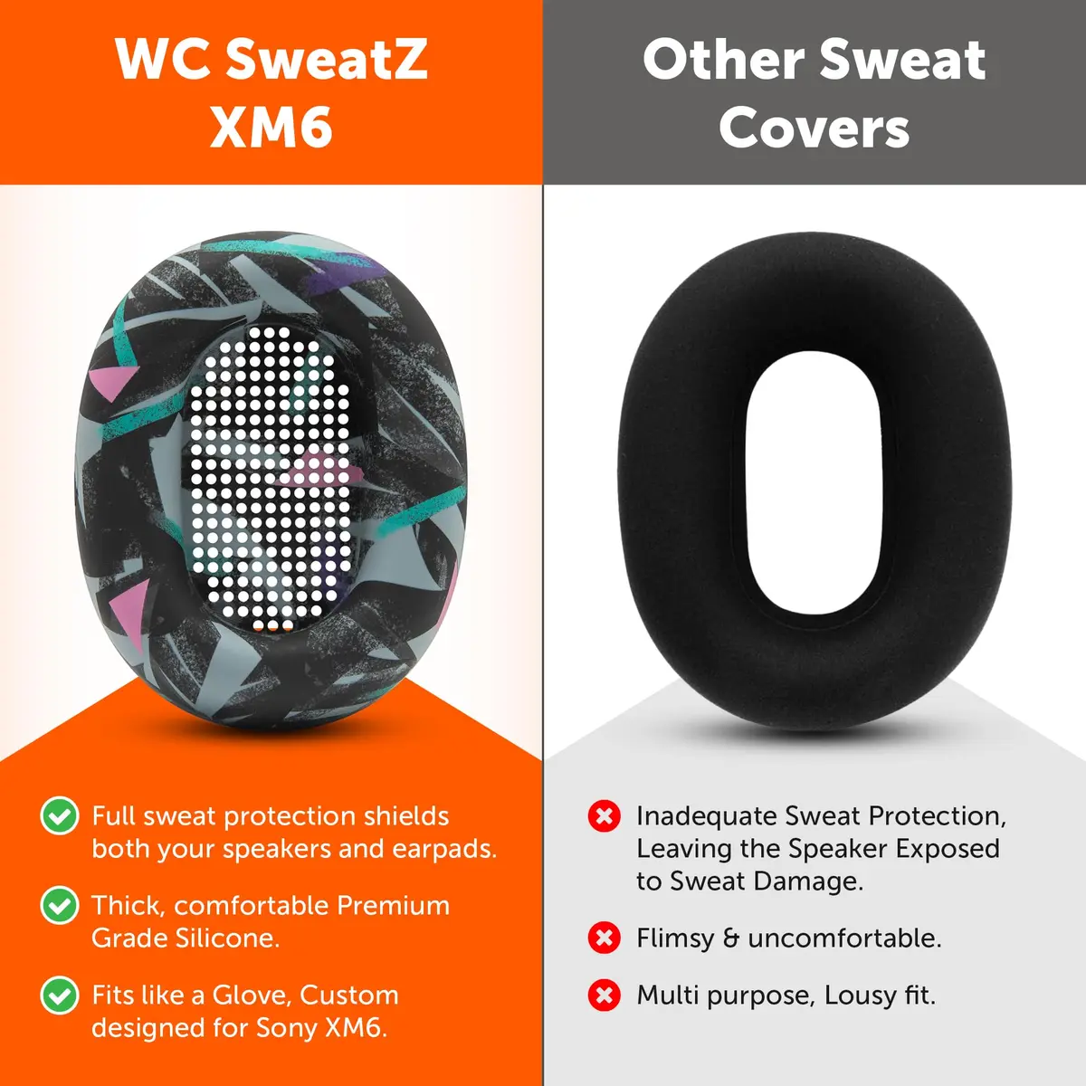 WC SweatZ XM6 Silicone Sweat Covers for Sony WH-1000XM6 | Sweatproof, Washable, Durable (70-120 chars) - view 3