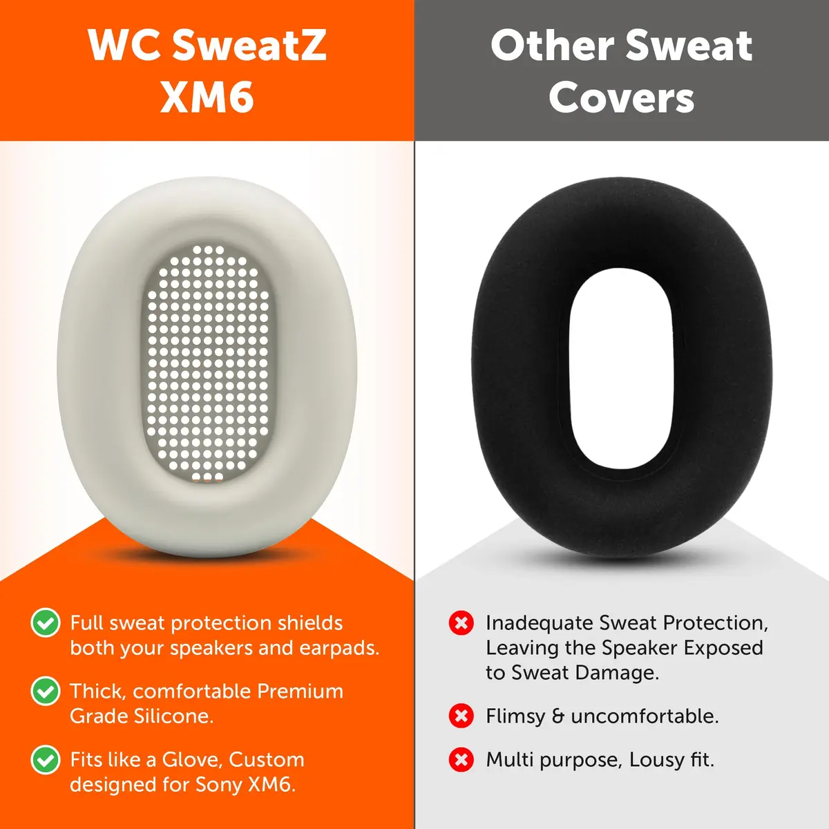 WC SweatZ XM6 Silicone Sweat Covers for Sony WH-1000XM6 | Sweatproof, Washable & Durable (70-120 chars) - view 3