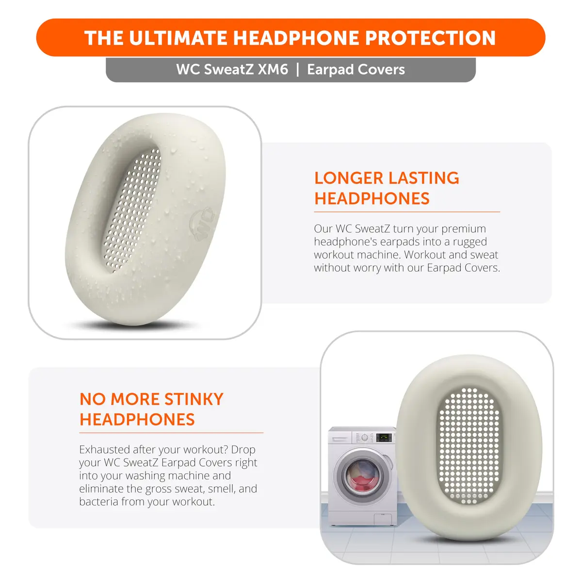 WC SweatZ XM6 Silicone Sweat Covers for Sony WH-1000XM6 | Sweatproof, Washable & Durable (70-120 chars) - view 4