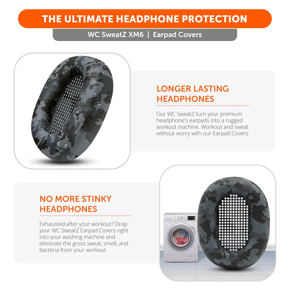 WC SweatZ XM6 Silicone Sweat Covers for Sony WH-1000XM6 | Sweatproof, Washable & Durable - view 4