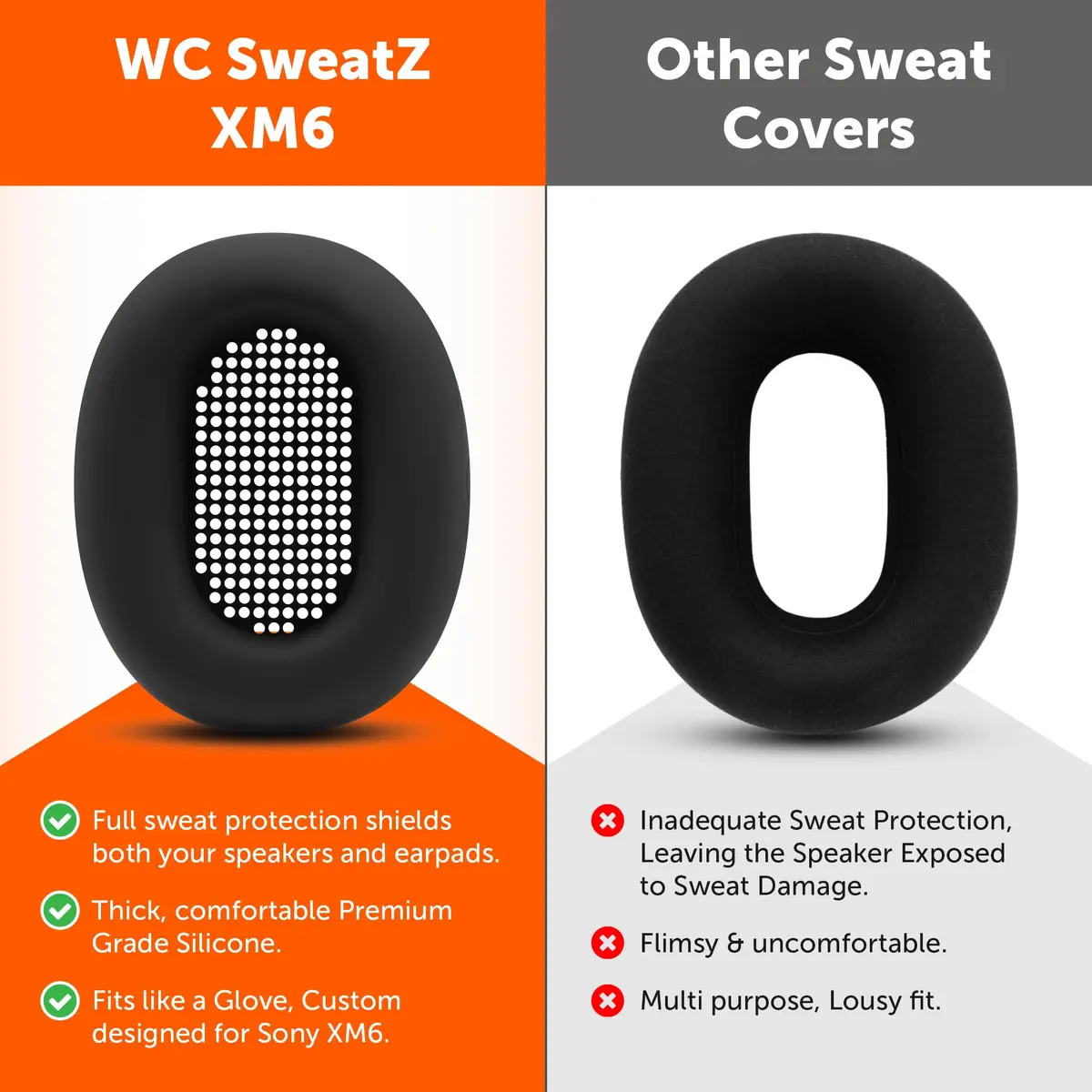WC SweatZ XM6 Silicone Sweat Covers for Sony WH-1000XM6 | Sweatproof, Washable, Durable - view 3