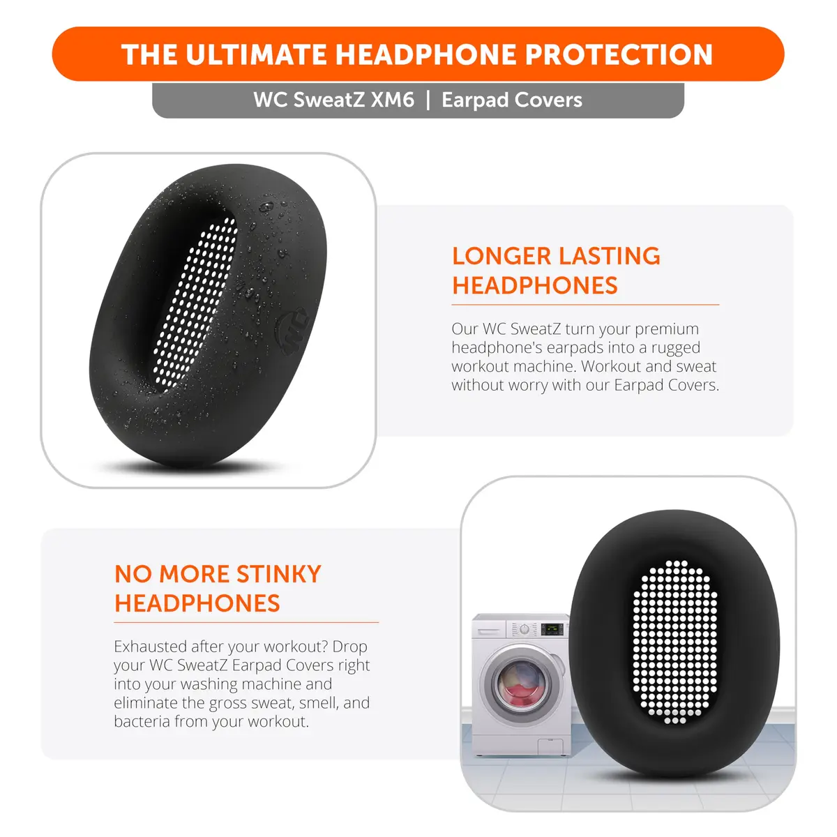 WC SweatZ XM6 Silicone Sweat Covers for Sony WH-1000XM6 | Sweatproof, Washable, Durable - view 4