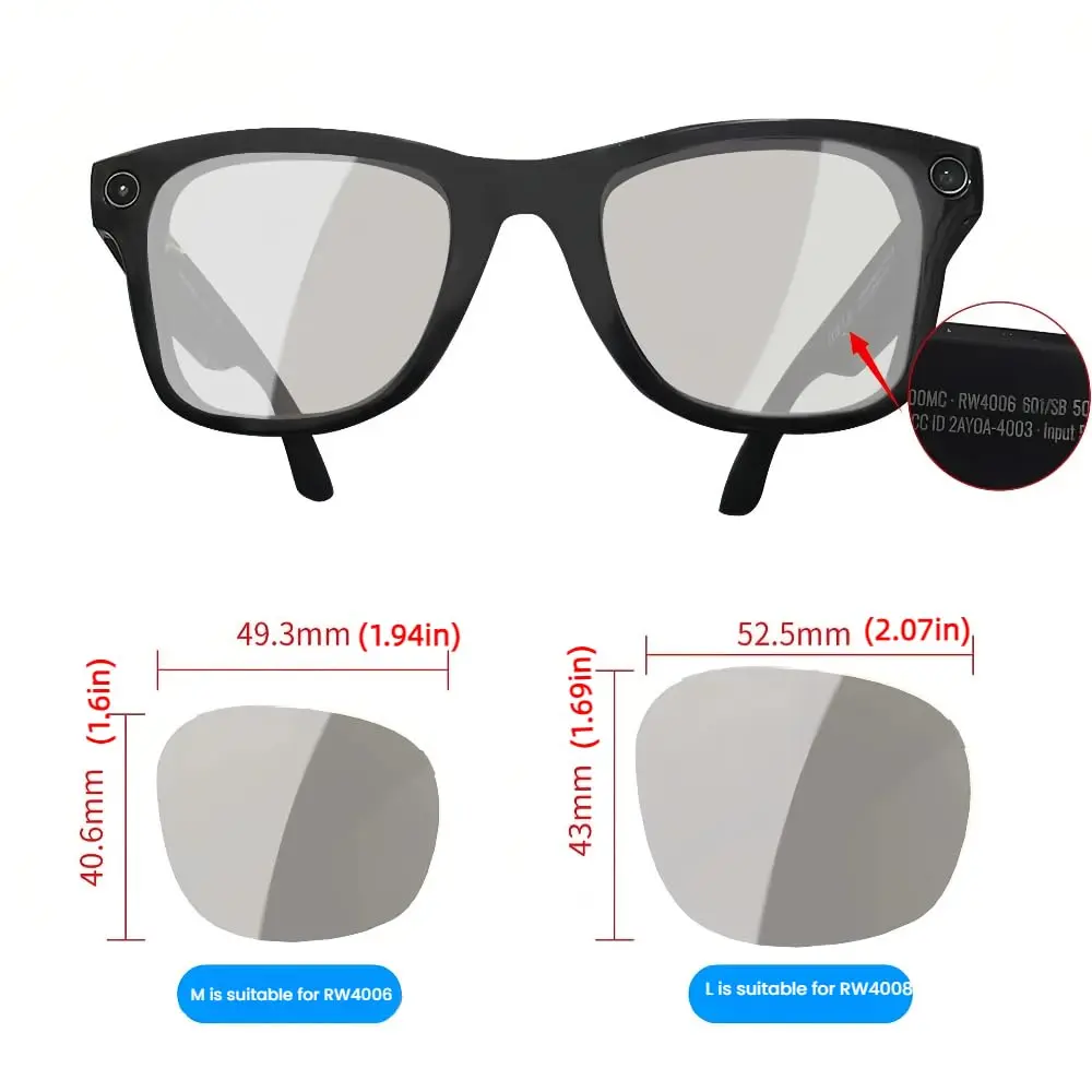Harlafou Clear to Gray-Photochromatic Replacement Lenses for Ray-Ban Meta RW4008 Smart Glasses 53mm | Transition Lenses - view 6