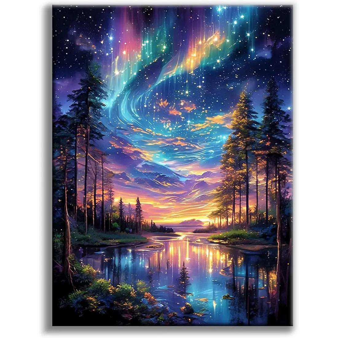Tiwabb Aurora Starry Night Stamped Cross Stitch Kit 12x16 Inch | Beginner Friendly Art Craft Kit - main product image