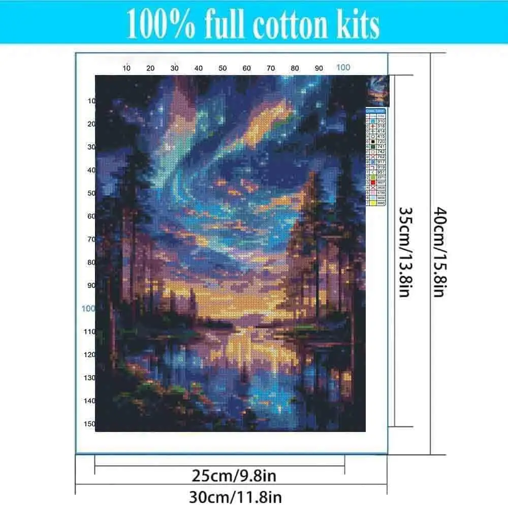 Tiwabb Aurora Starry Night Stamped Cross Stitch Kit 12x16 Inch | Beginner Friendly Art Craft Kit - view 5